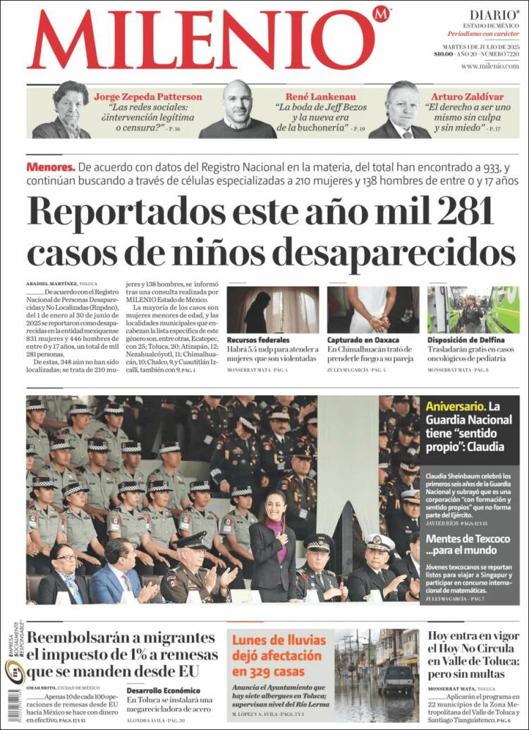 Portada de Milenio - Estado de México (México)