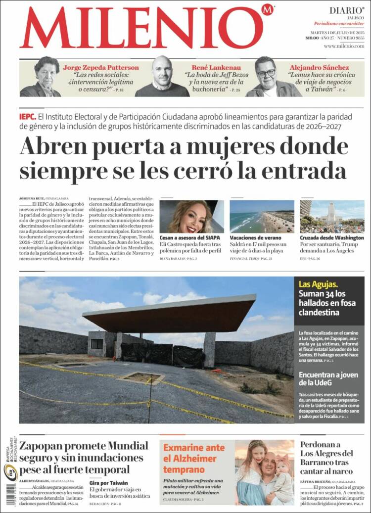 Portada de Milenio - Jalisco (México)