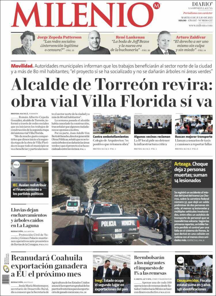 Portada de Milenio - Laguna (Mexico)
