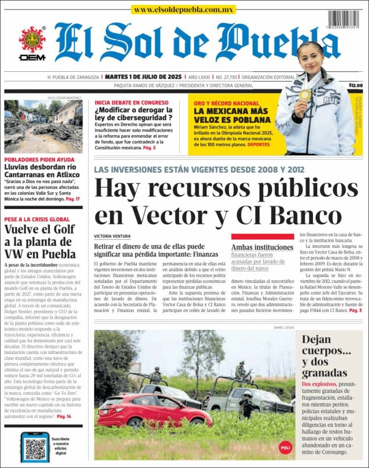 Portada de El Sol de Puebla (Mexico)