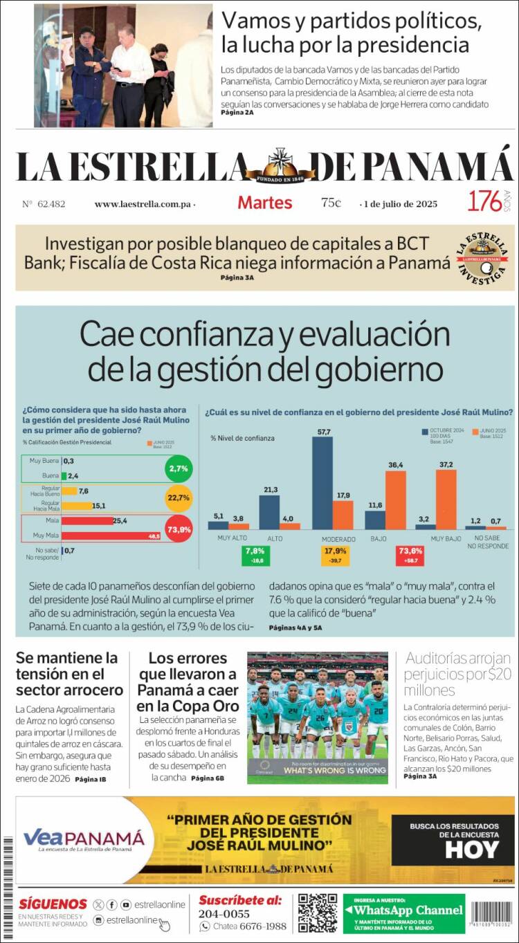 Portada de La Estrella de Panamá (Panamá)