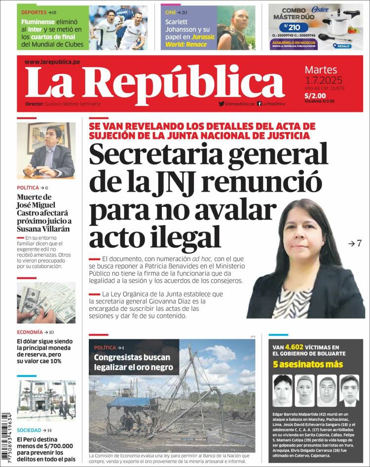 Portada de La Republica (Perú)