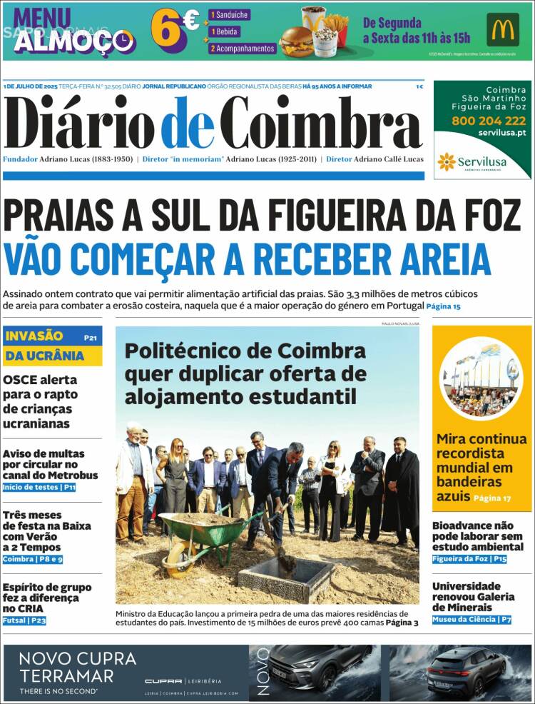 Portada de Diário de Coimbra (Portugal)