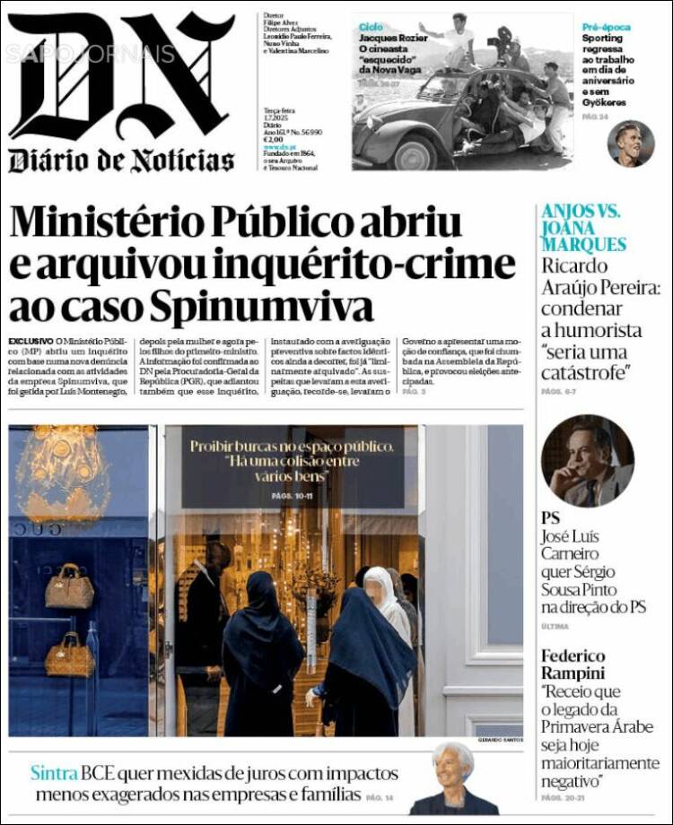 Portada de Diário de Noticias (Portugal)