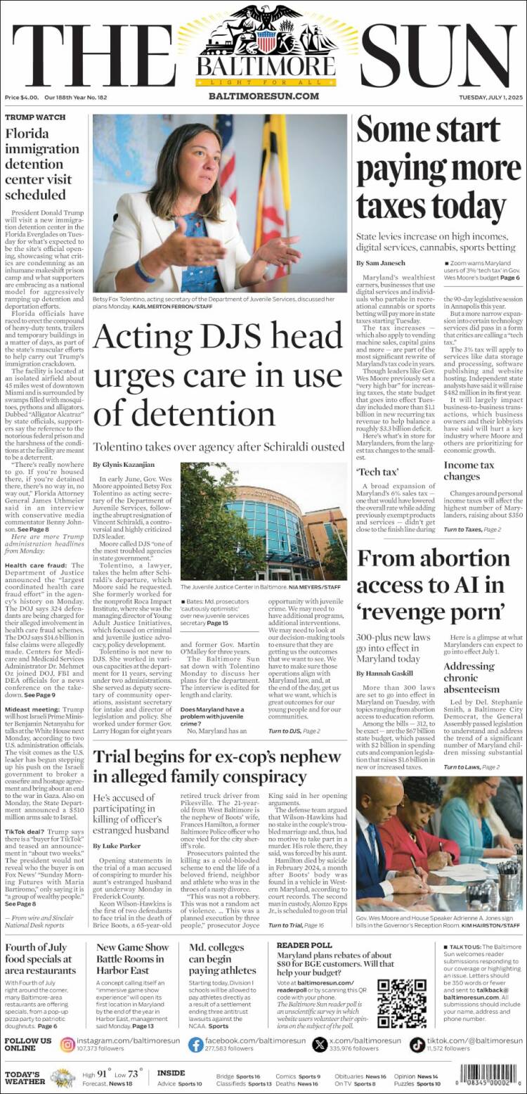 Portada de The Baltimore Sun (USA)