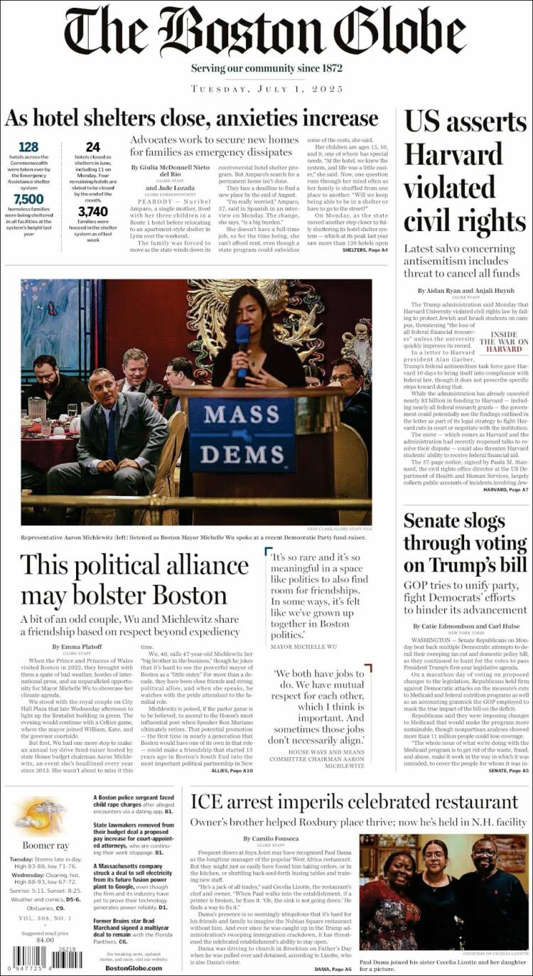 Portada de Boston Globe (USA)