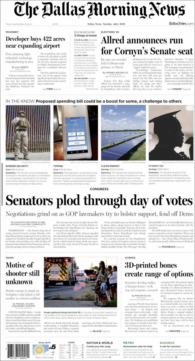 Portada de Dallas Morning News (USA)