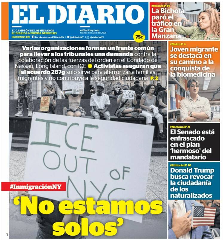 Portada de El Diario NY (États-Unis)