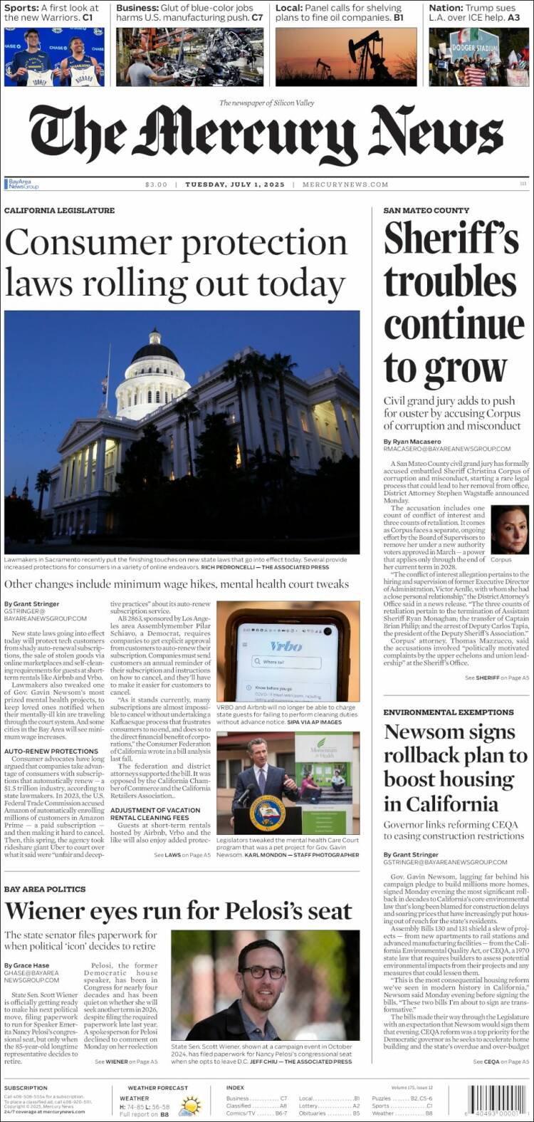 Portada de San Jose Mercury News (États-Unis)