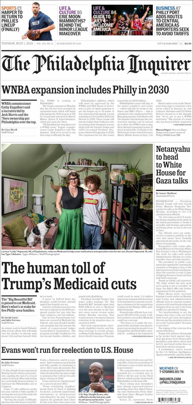 Portada de Philadelphia Inquirer (USA)
