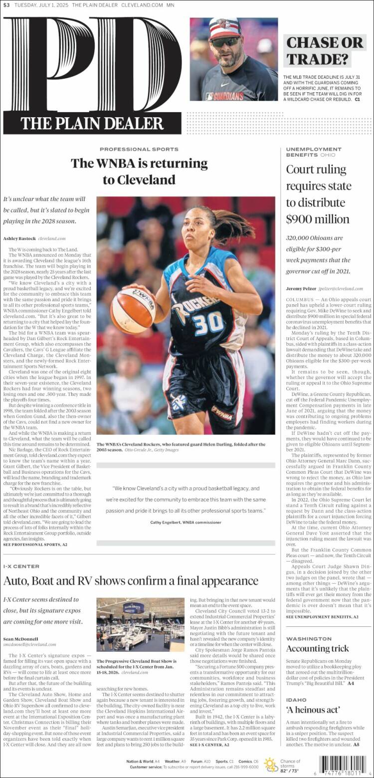 Portada de The Plain Dealer (USA)