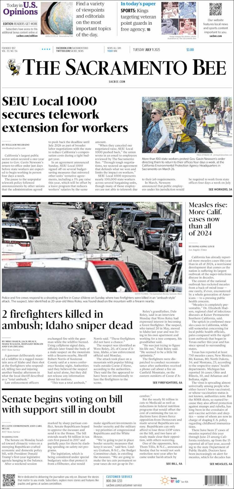 Portada de The Sacramento Bee (États-Unis)