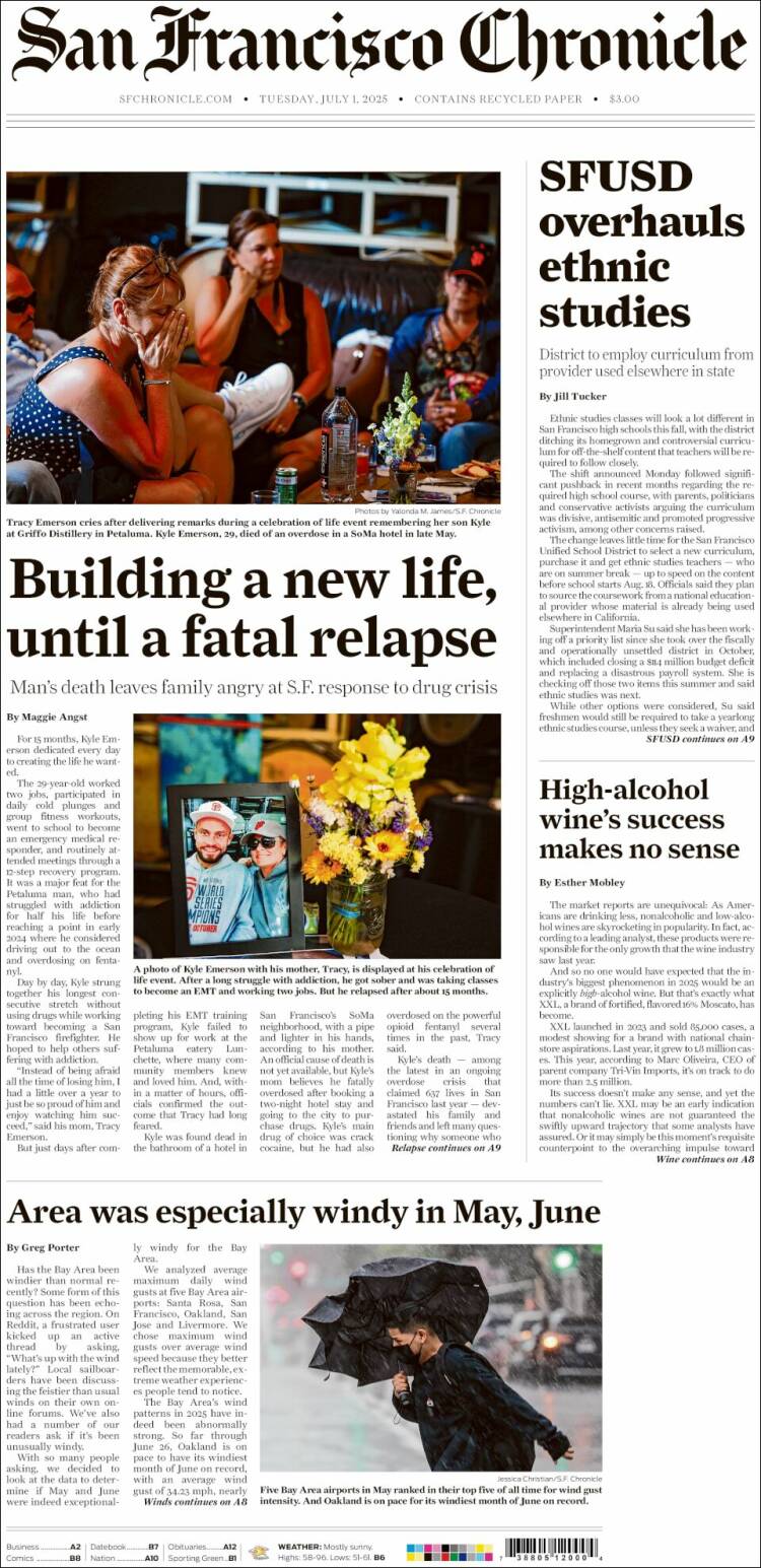 Portada de San Francisco Chronicle (USA)