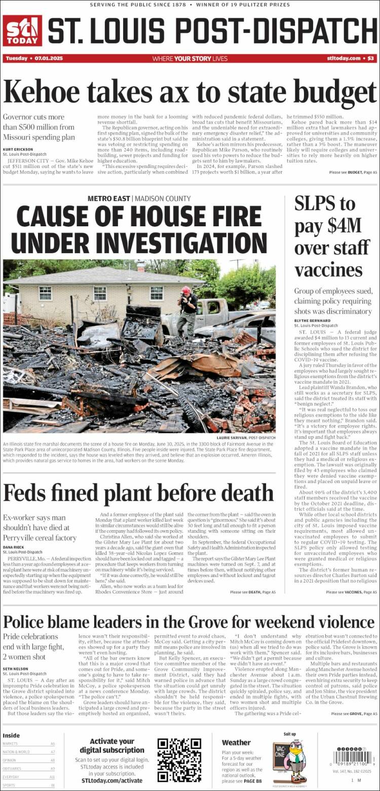 Portada de St. Louis Post-Dispatch (USA)