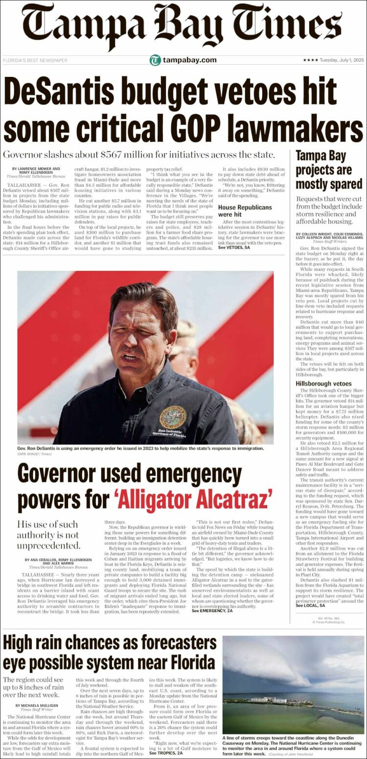 Portada de Tampa Bay Times (États-Unis)