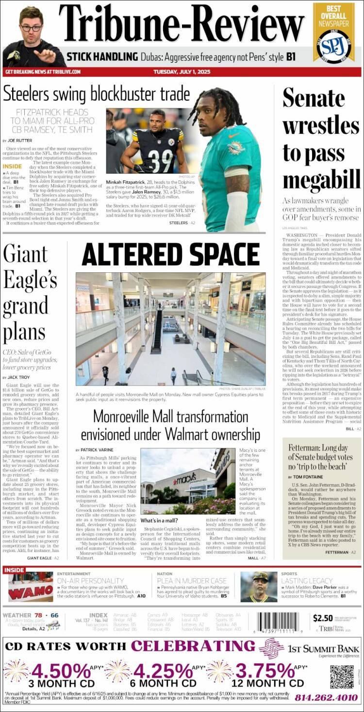 Portada de Tribune-Review (États-Unis)