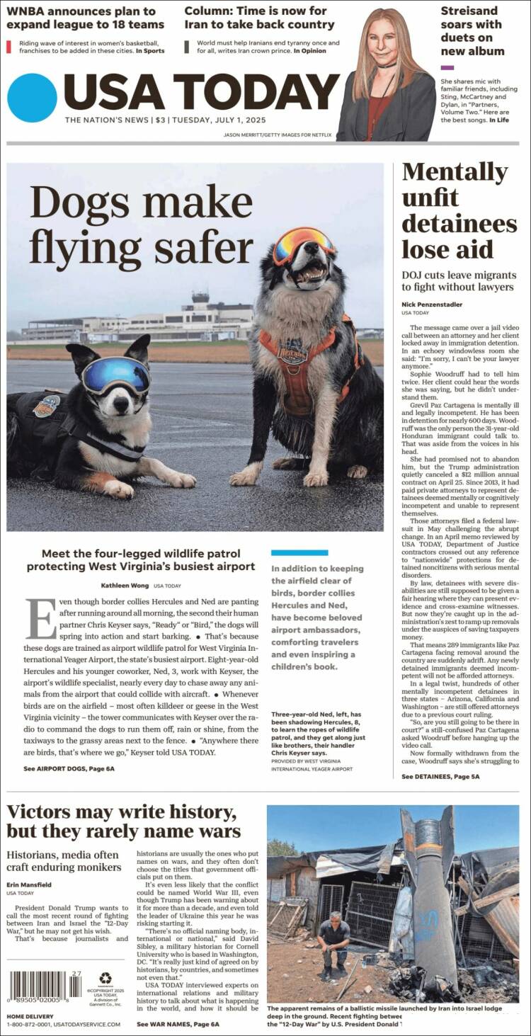 Portada de USA Today (USA)