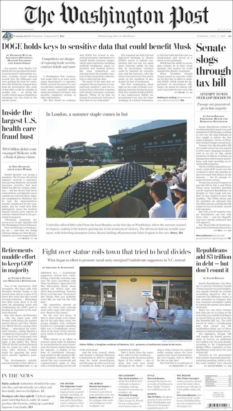 Portada de The Washington Post (USA)