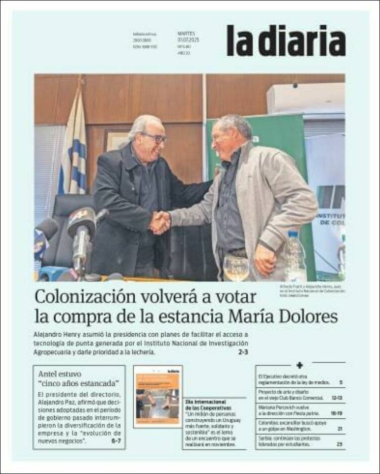 Portada de La Diaria (Uruguay)
