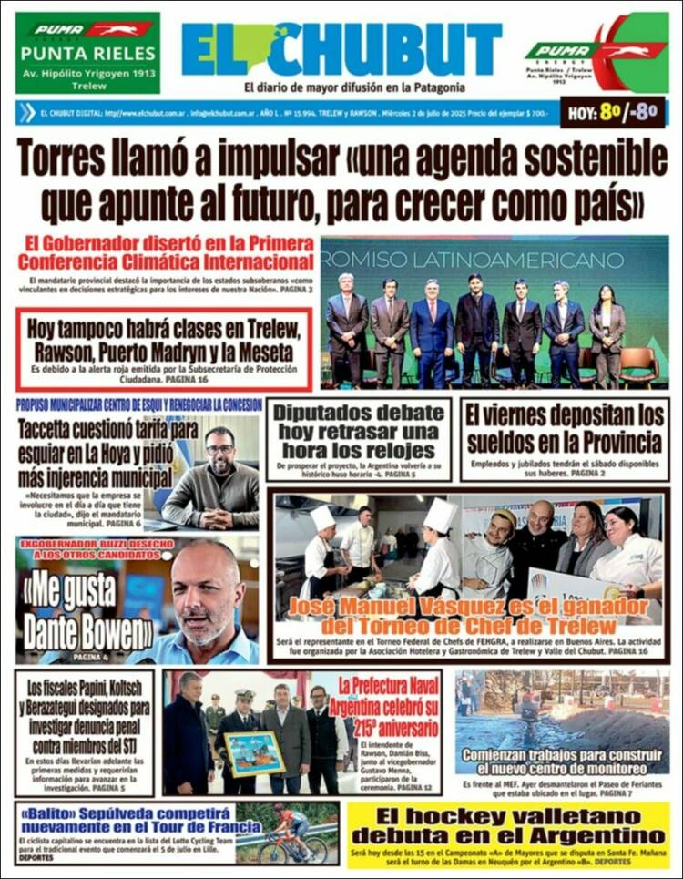 Portada de El Chubut (Argentina)