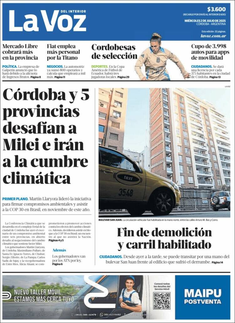 Portada de La Voz del Interior (Argentina)