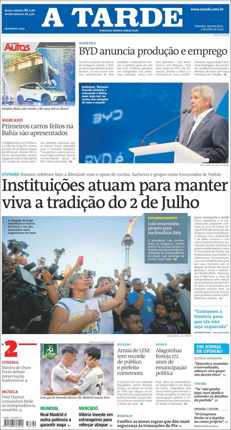 Portada de Diário A Tarde (Brasil)