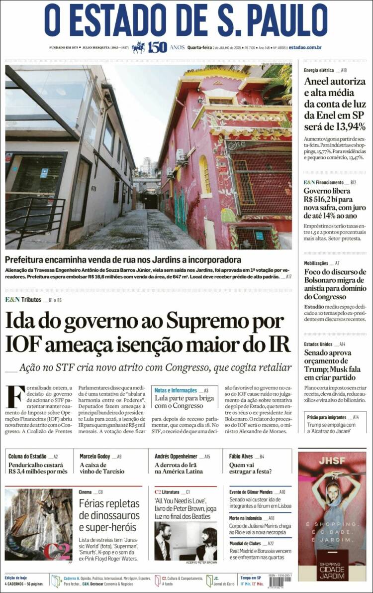 Portada de O Estado de São Paulo (Brasil)