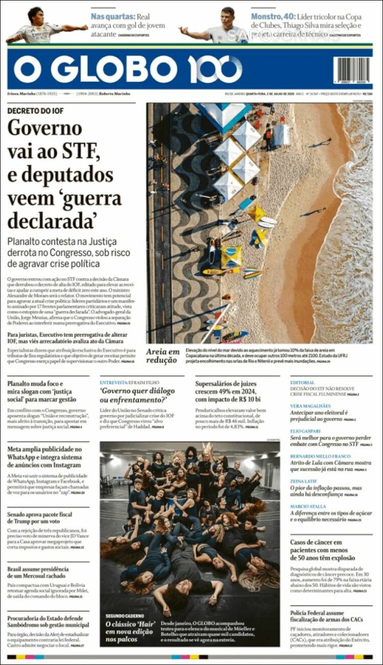 Portada de O Globo (Brésil)