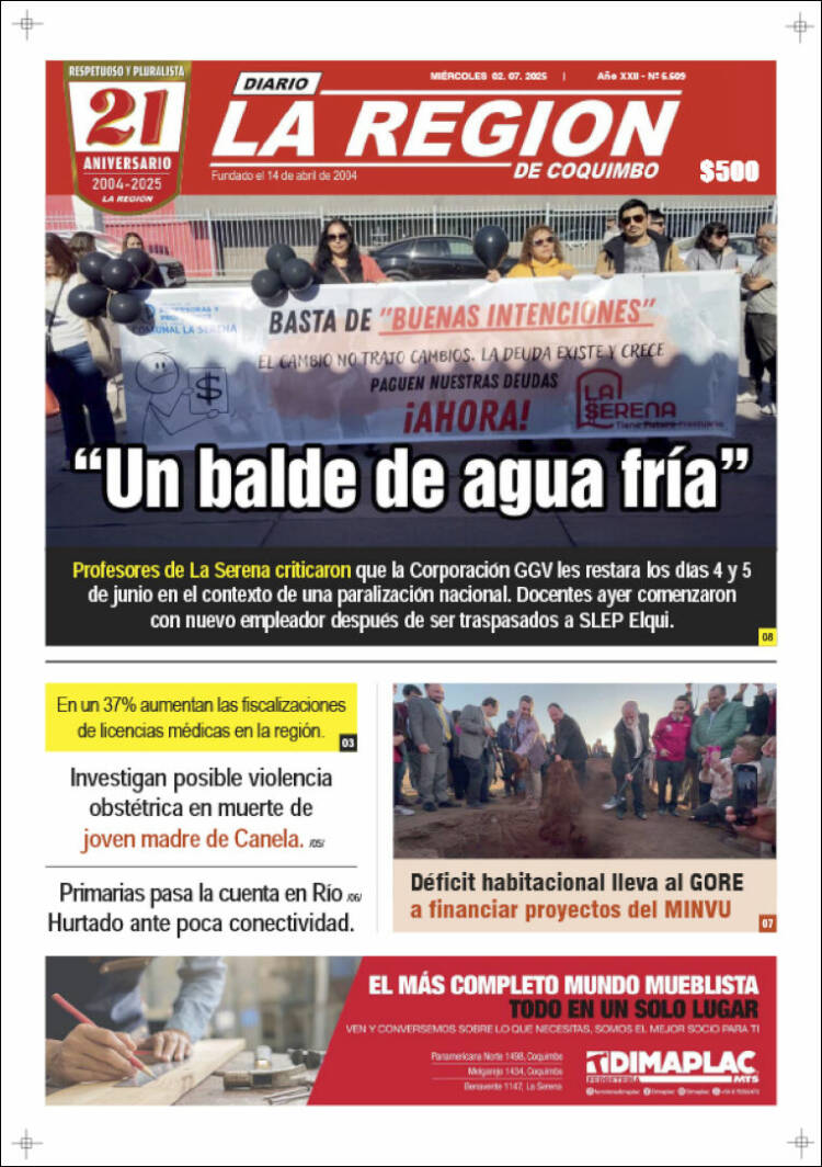 Portada de Diario La Región de Coquimbo (Chile)