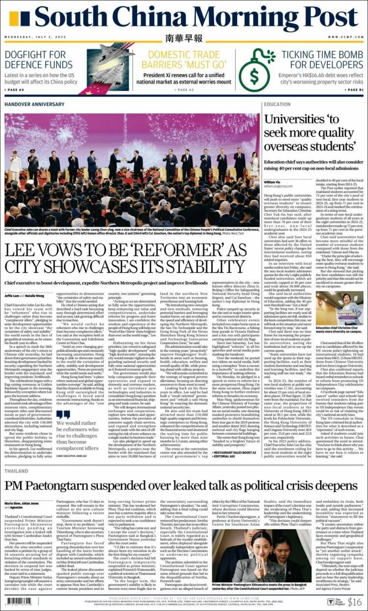 Portada de South China Morning Post (China)