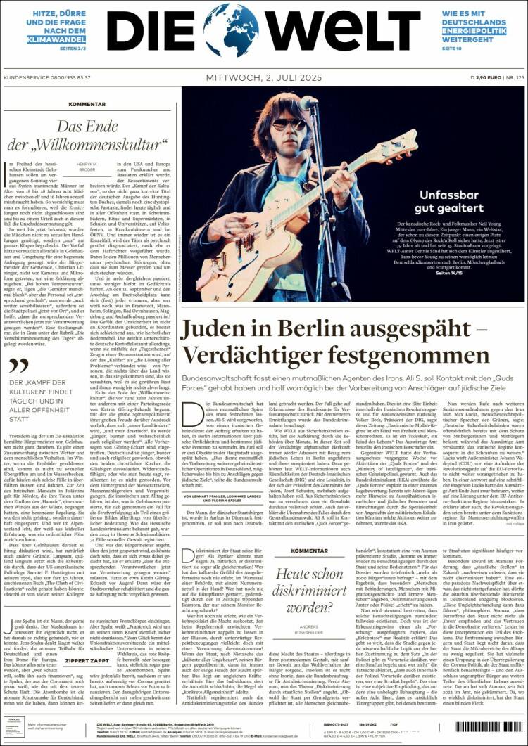 Portada de Die Welt (Allemagne)