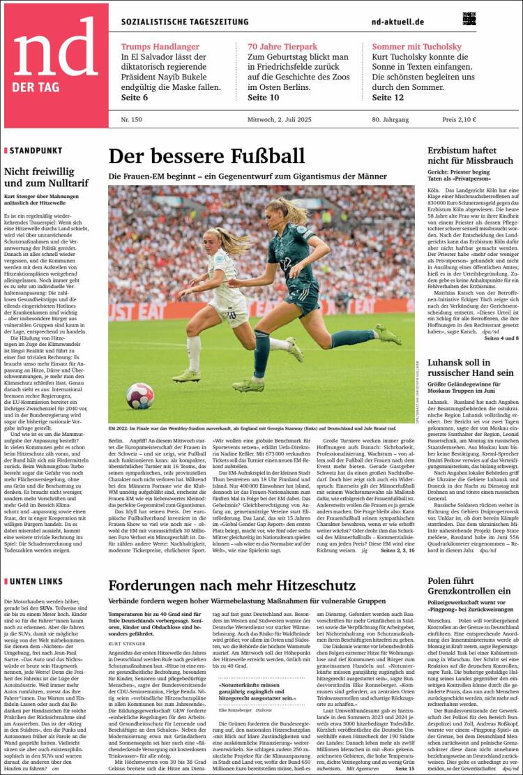 Portada de Neues Deutschland (Alemania)