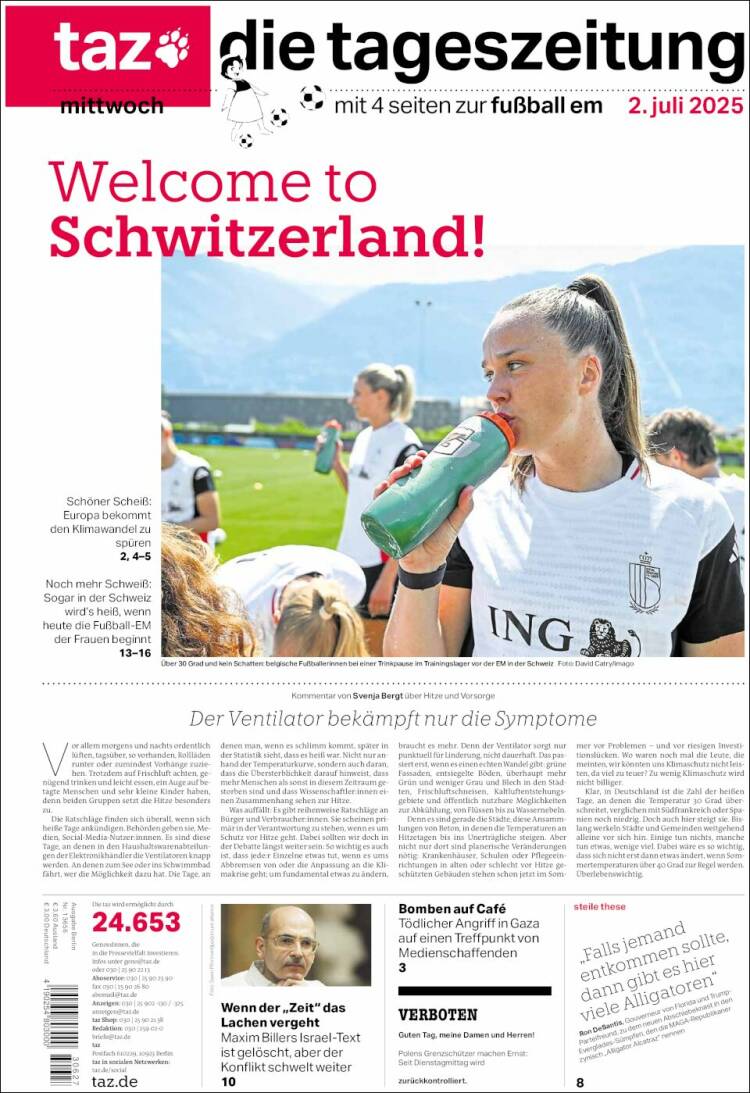 Portada de Die Tageszeitung (Alemania)