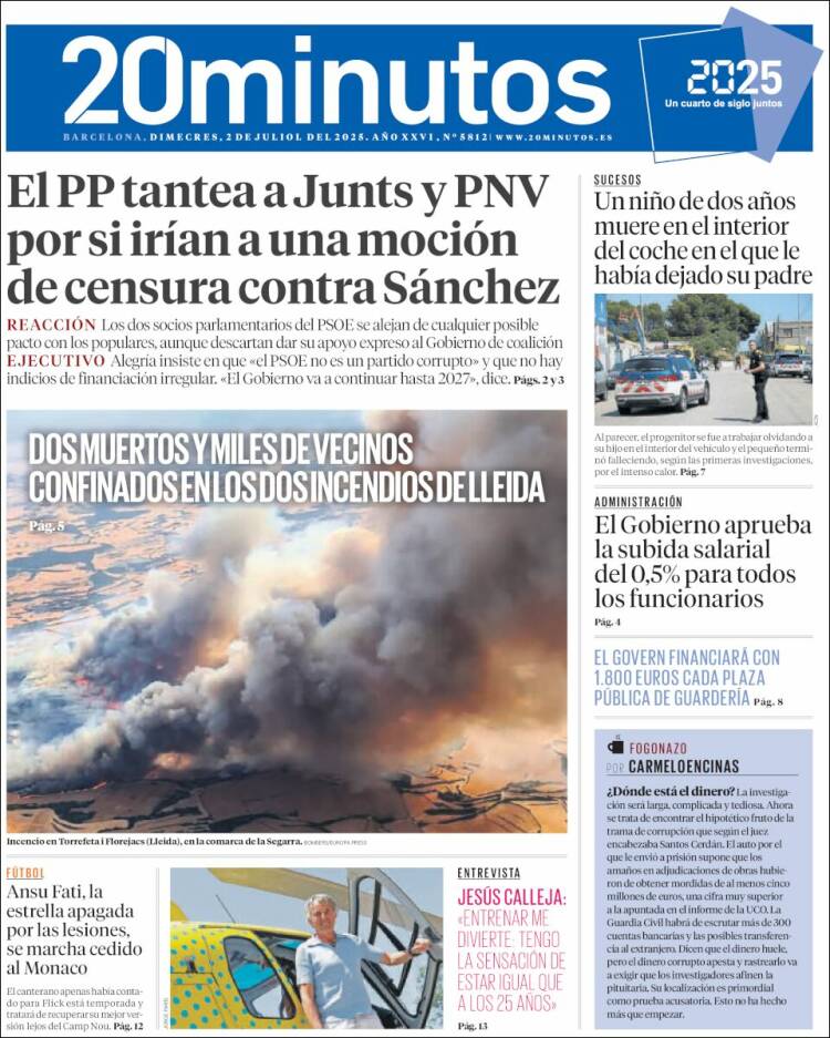 Portada de 20 Minutos - Barcelona (España)