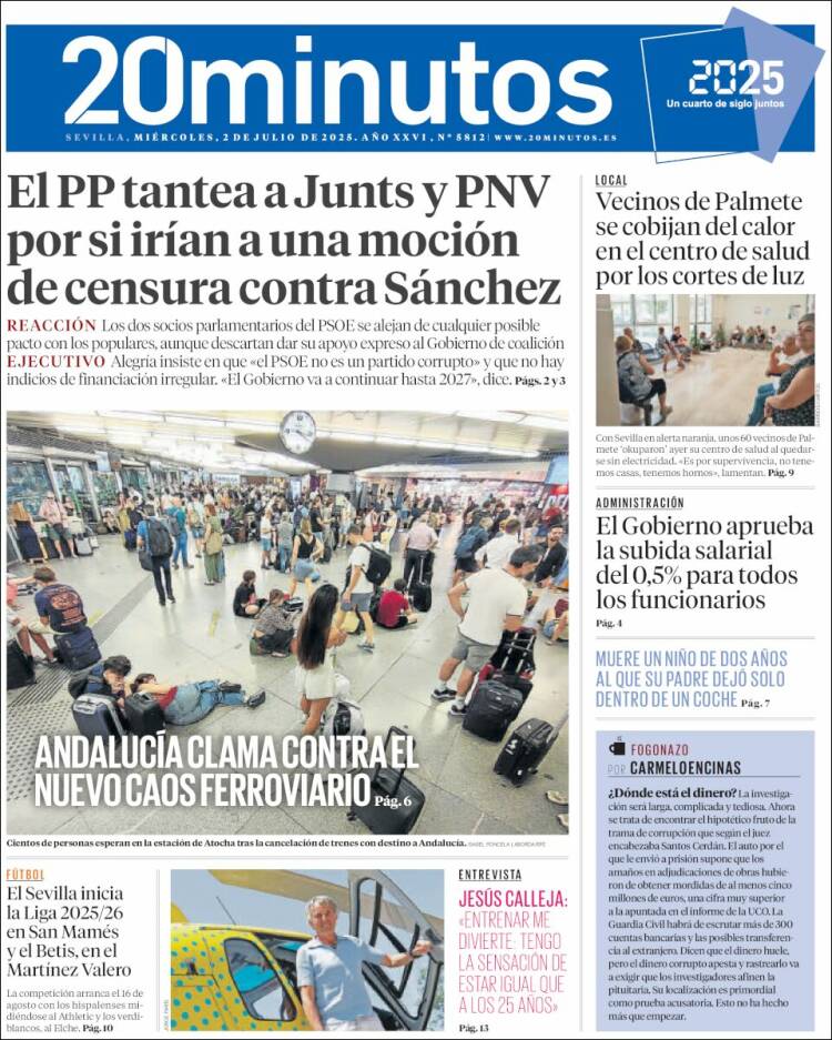 Portada de 20 Minutos - Sevilla (Espagne)