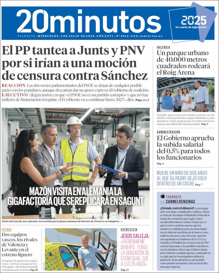 Portada de 20 Minutos - Valencia (Espagne)