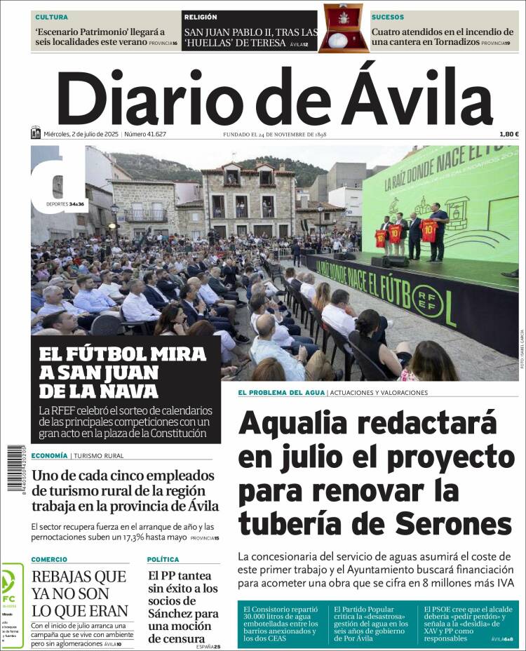 Portada de Diario de Ávila (España)