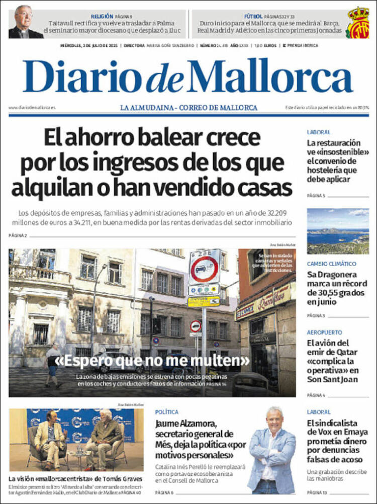 Portada de Diario de Mallorca (España)