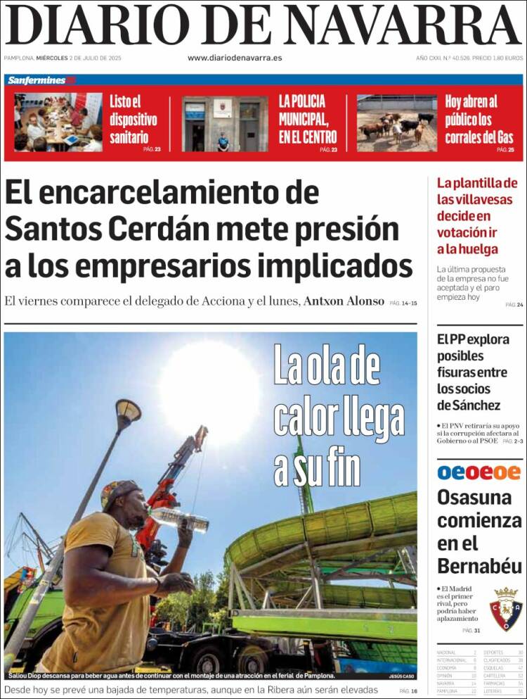 Portada de Diario de Navarra (España)