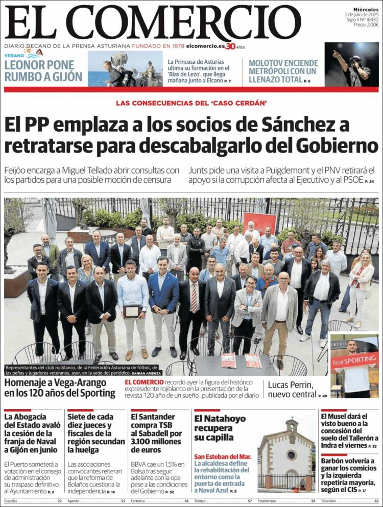 Portada de El Comercio - Gijón (Espagne)