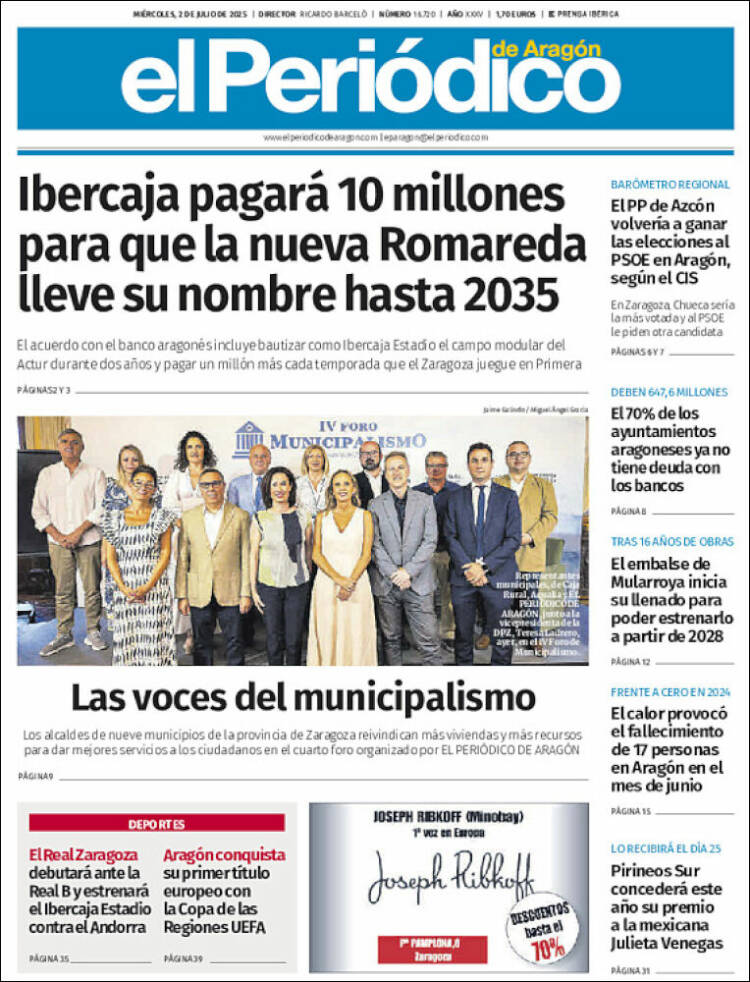 Portada de El Periódico de Aragón (Spain)
