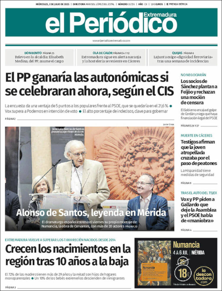Portada de El Periódico de Extremadura (España)