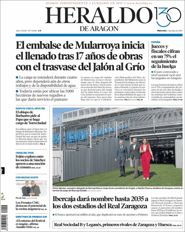 Portada de Heraldo de Aragón (España)