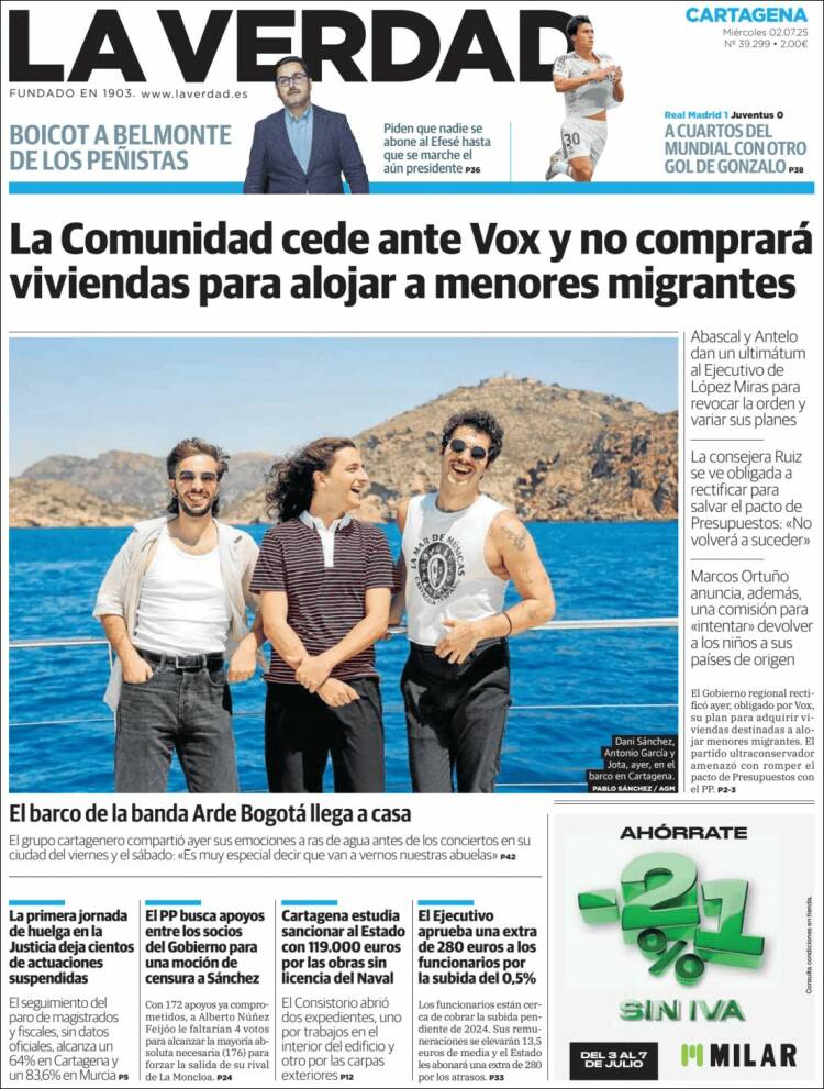Portada de La Verdad de Cartagena (España)