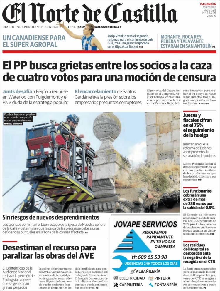 Portada de Norte de Castilla - Palencia (España)