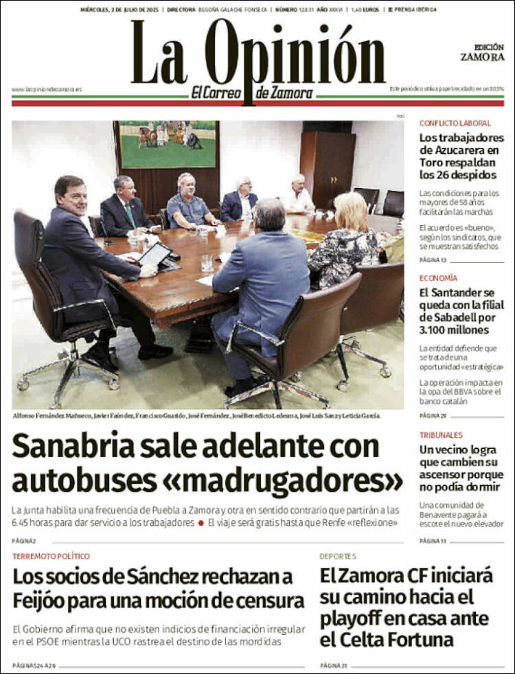 Portada de La Opinión - El Correo de Zamora (Spain)