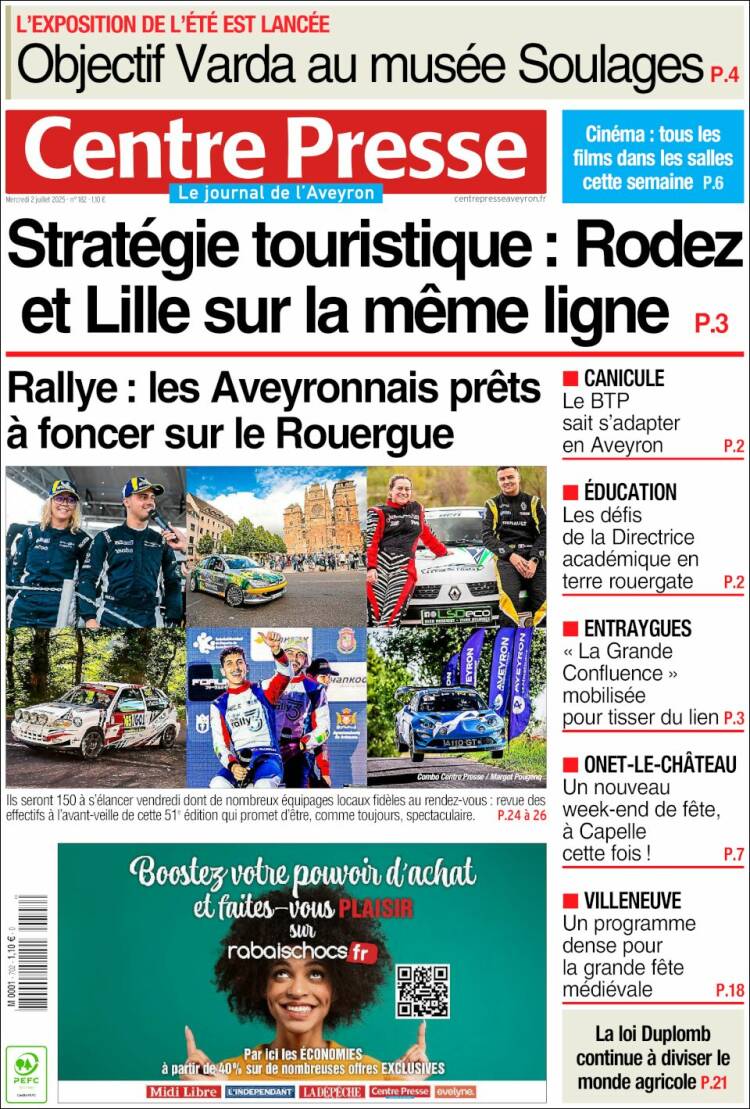 Portada de Centre Presse (Francia)