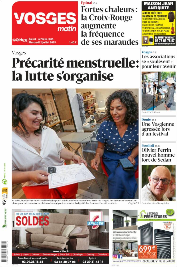 Portada de Vosges Matin (Francia)