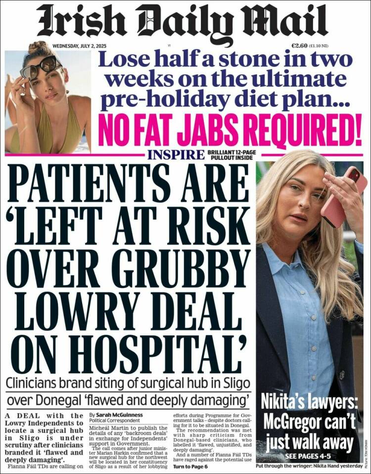 Portada de Irish Daily Mail (Irlanda)