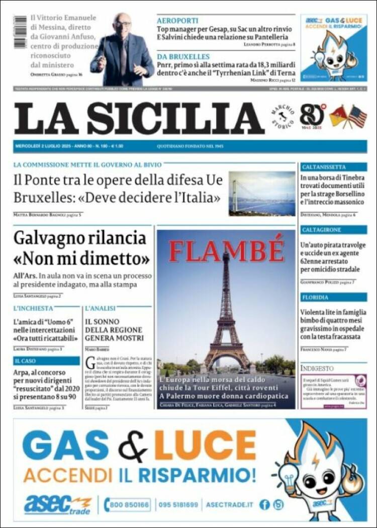 Portada de La Sicilia (Italia)